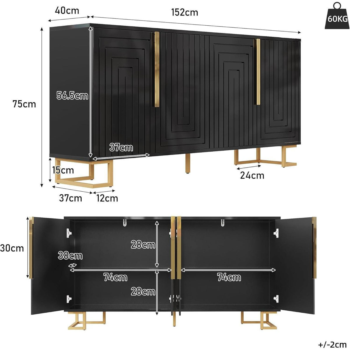 Geometrischer Schrank mit 2 Türen – Sideboard & Kommode Schwarz