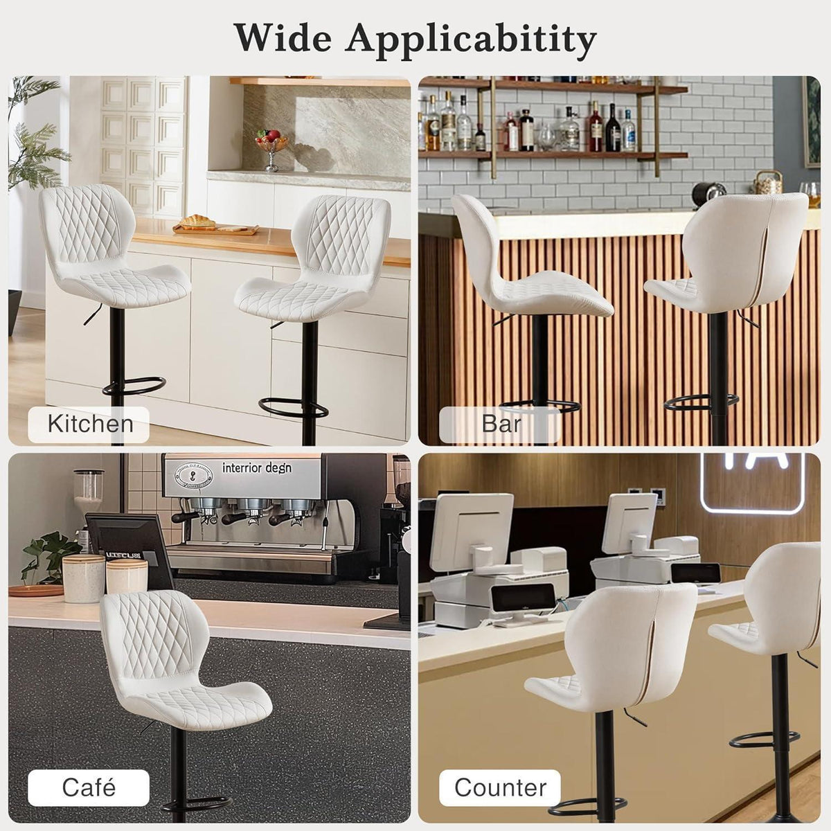 Barhocker mit Lehne, höhenverstellbar, beige, 4er Set
