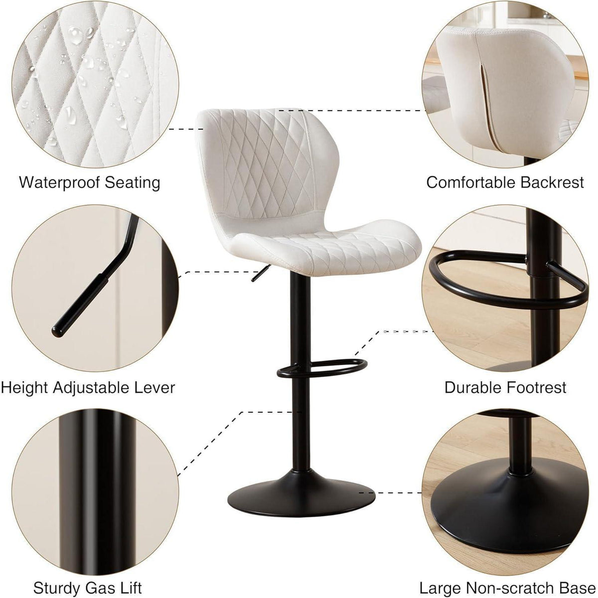 Barhocker mit Lehne, höhenverstellbar, beige, 3er Set