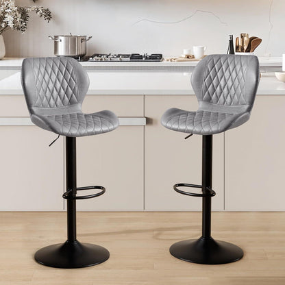 Barhocker mit Lehne, Höhenverstellbar, Grau, 3er Set