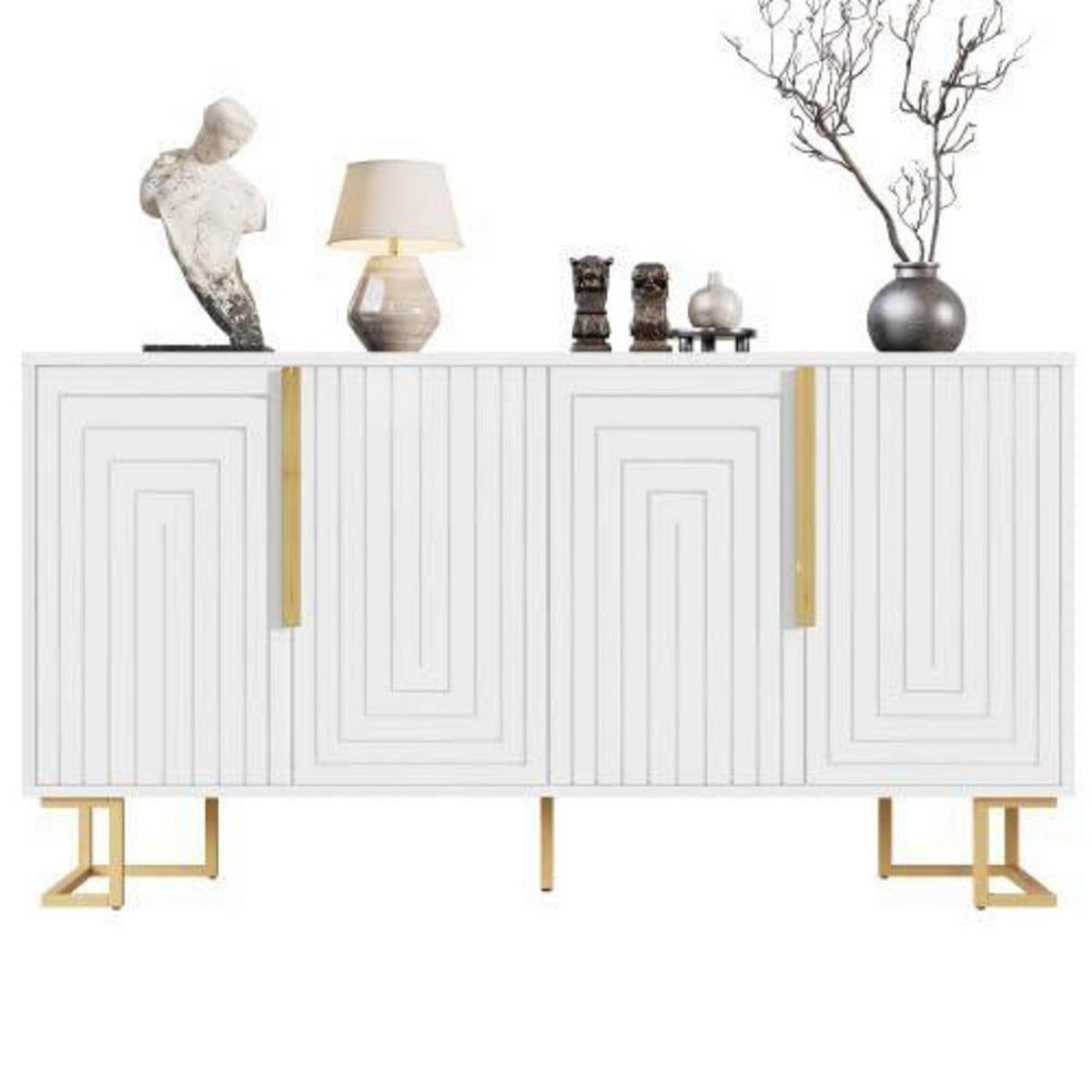 Geometrischer Schrank mit 2 Türen – Weiß, 152x40x75cm