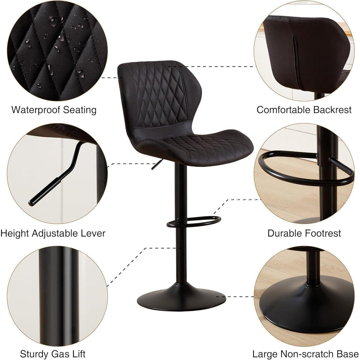 Barhocker mit Lehne, höhenverstellbar, 4er Set Schwarz