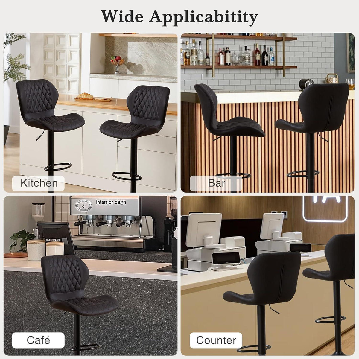 Barhocker mit Lehne, höhenverstellbar, 4er Set Schwarz