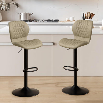 Barhocker mit Lehne, Höhenverstellbar, Khaki, 3er-Set