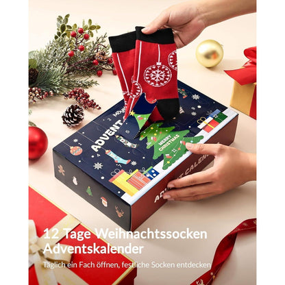 Adventskalender Socken Herren 12 Paar 43-46 Weihnachtssocken Lustig
