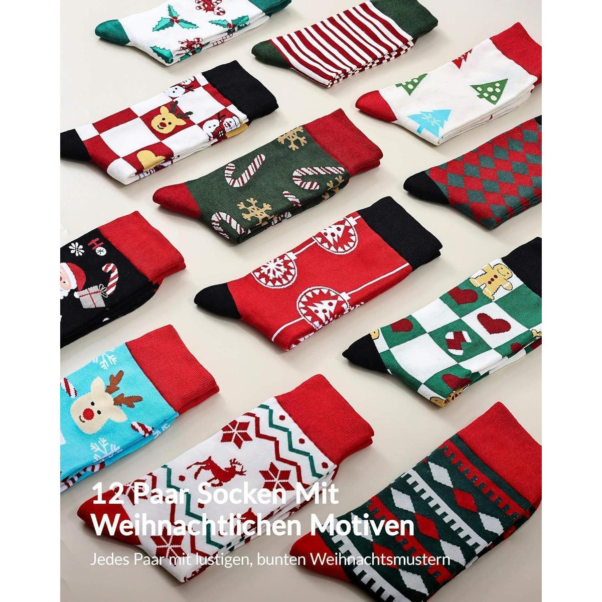 Adventskalender Socken Herren 12 Paar 43-46 Weihnachtssocken Lustig