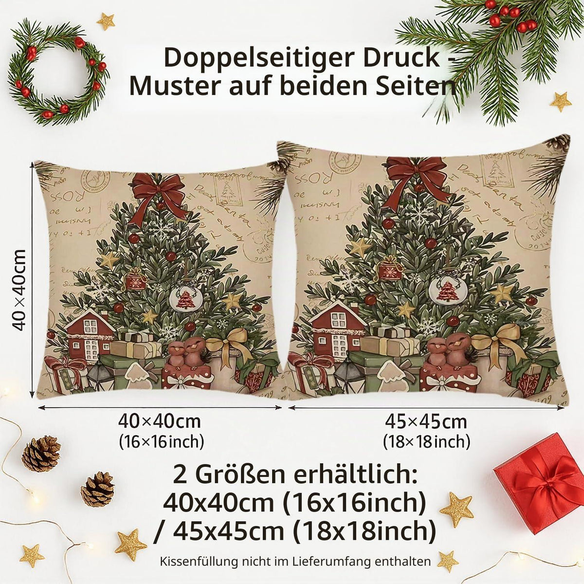 2er Set Winter Weihnachten Kissenbezüge 45x45 cm - Weihnachtsdeko