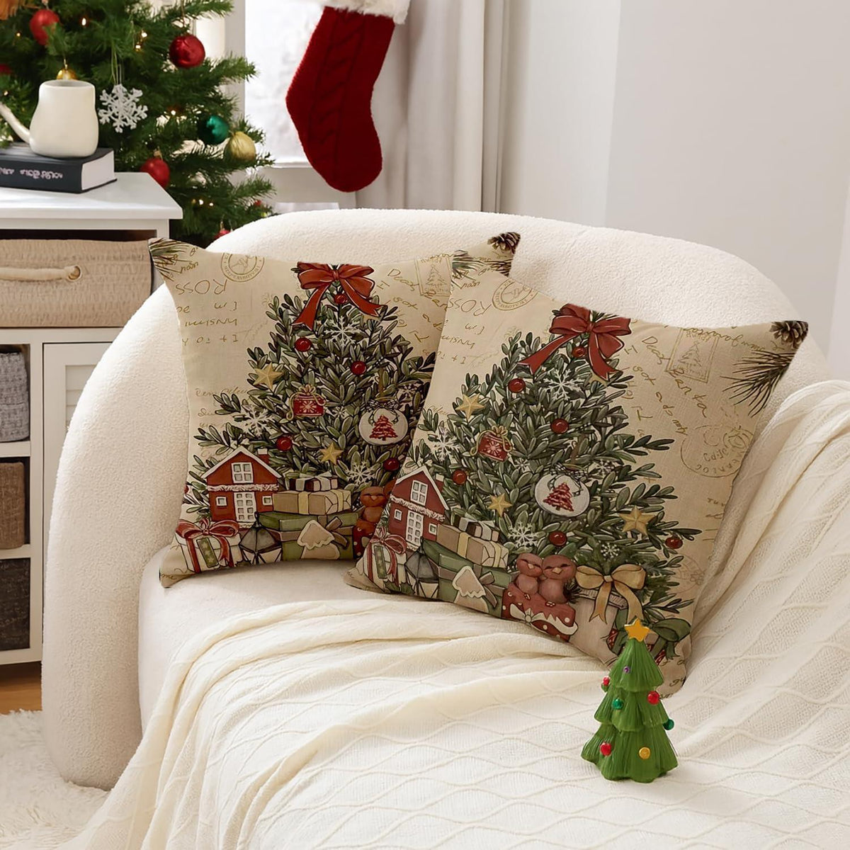 2er Set Winter Weihnachten Kissenbezüge 45x45 cm - Weihnachtsdeko