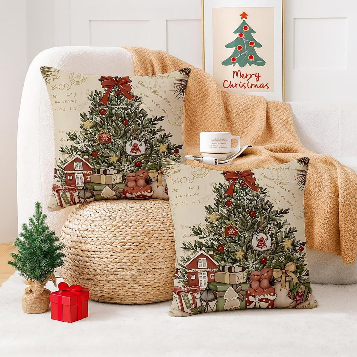 2er Set Winter Weihnachten Kissenbezüge 45x45 cm - Weihnachtsdeko