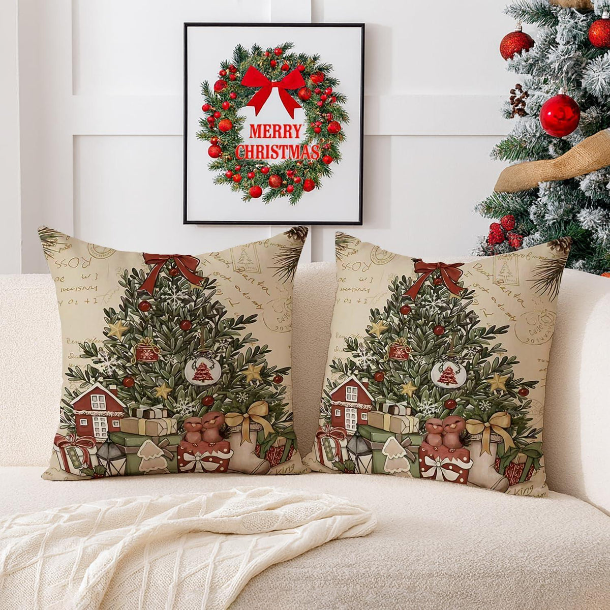 2er Set Winter Weihnachten Kissenbezüge 45x45 cm - Weihnachtsdeko
