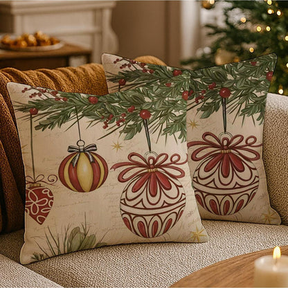 2er Set Winter Weihnachten Kissenbezüge 40x40 cm - Grüne Pflanzen Deko