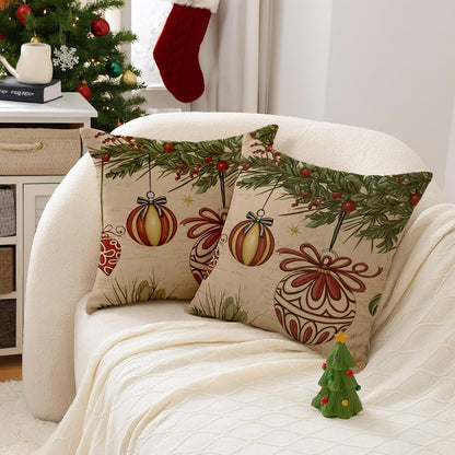 2er Set Winter Weihnachten Kissenbezüge 40x40 cm - Grüne Pflanzen Deko
