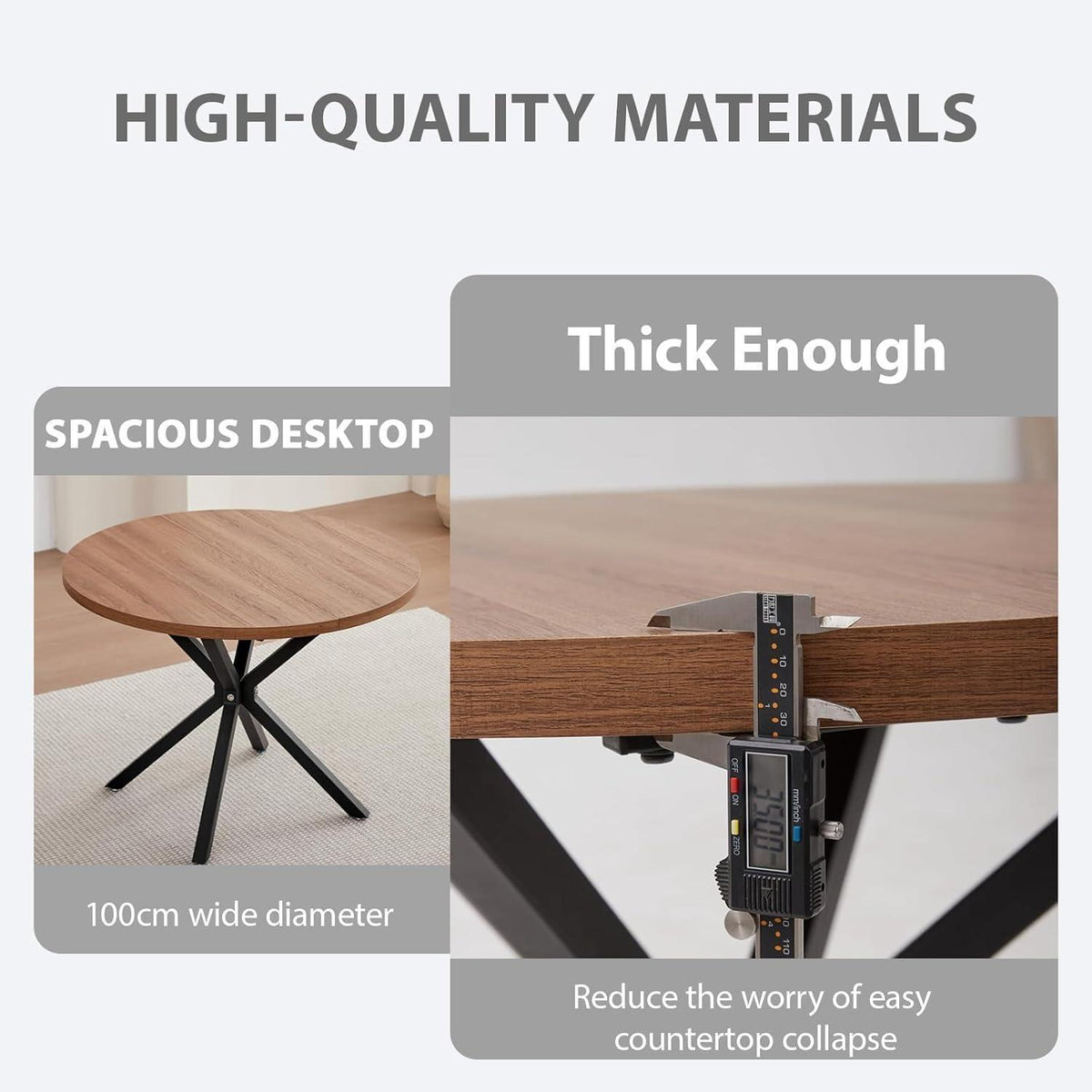 Runder Esstisch Set mit 4 Stühlen – Dunkelbraun & Khaki