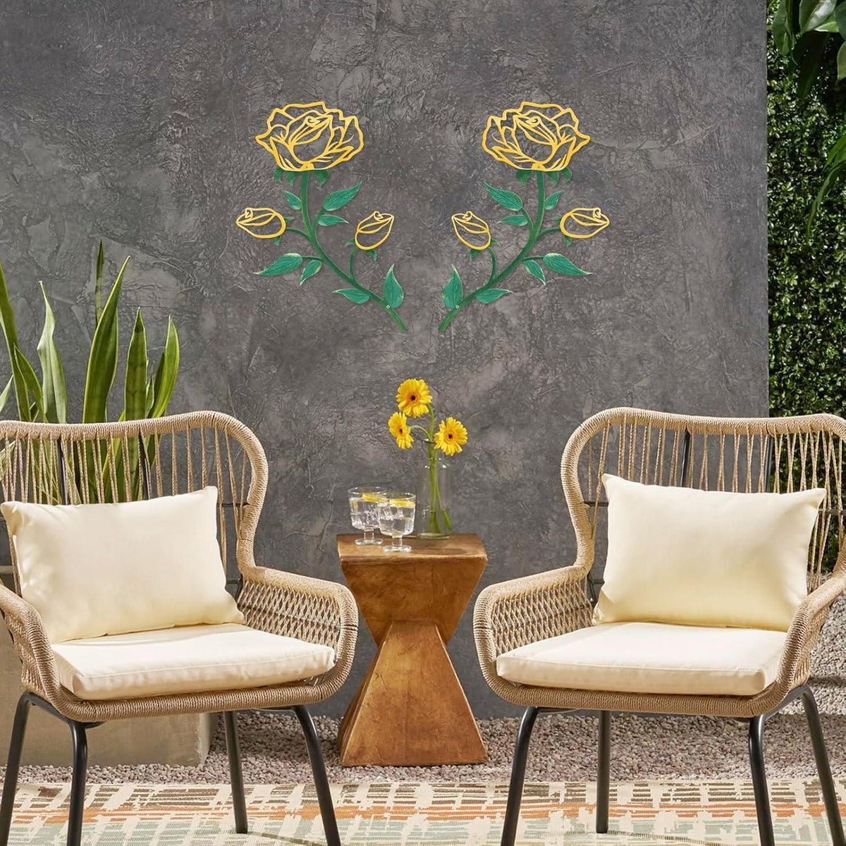 Metall Rosen Wanddeko – Gelbe Rosen Skulptur für Zuhause