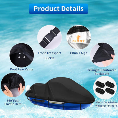 Jet Ski Abdeckung 900D Wasserdicht Schwarz 2XL (305-345cm)