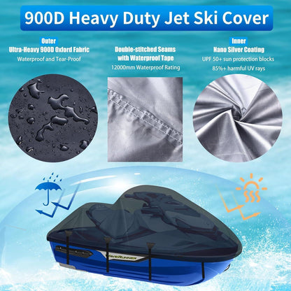 Jet Ski Abdeckung 900D Wasserdicht Schwarz 2XL (305-345cm)