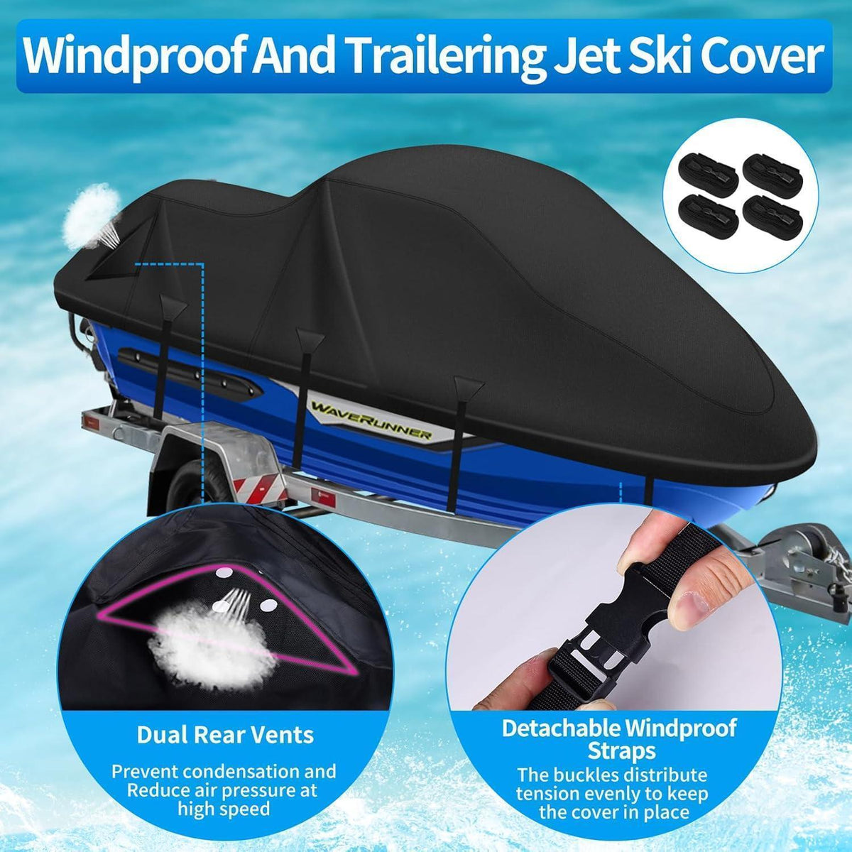 Jet Ski Abdeckung 900D Wasserdicht Schwarz 2XL (305-345cm)