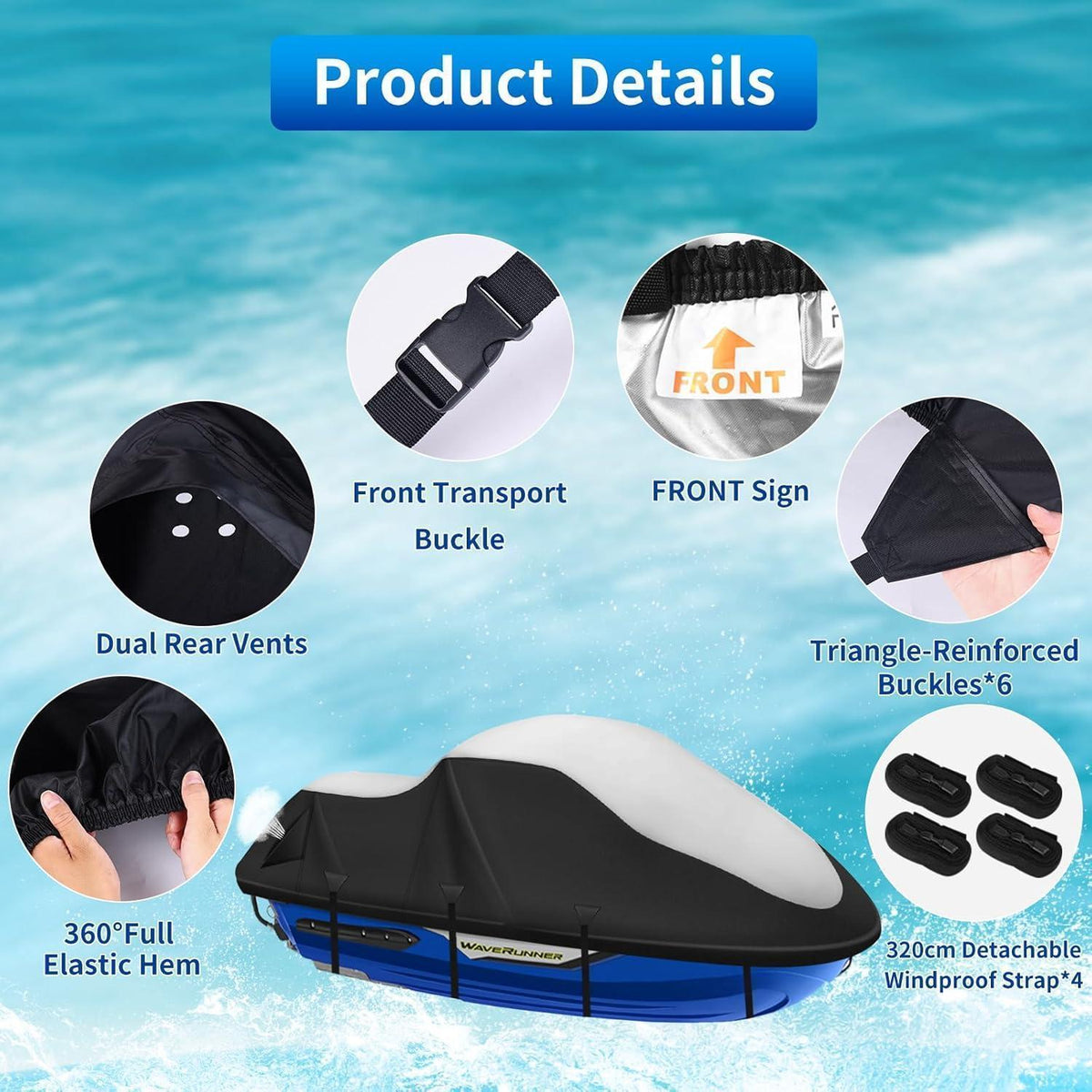 JetSki Abdeckplane 900D, 2XL, Silber-Schwarz