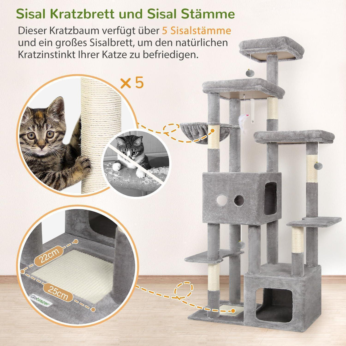 XXL Kratzbaum für Große Katzen – Stabil & Mit 2 Häusern