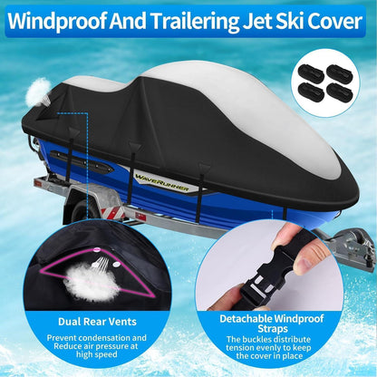 Jet Ski Abdeckplane 900D Wasserdicht 3XL Silber-Schwarz