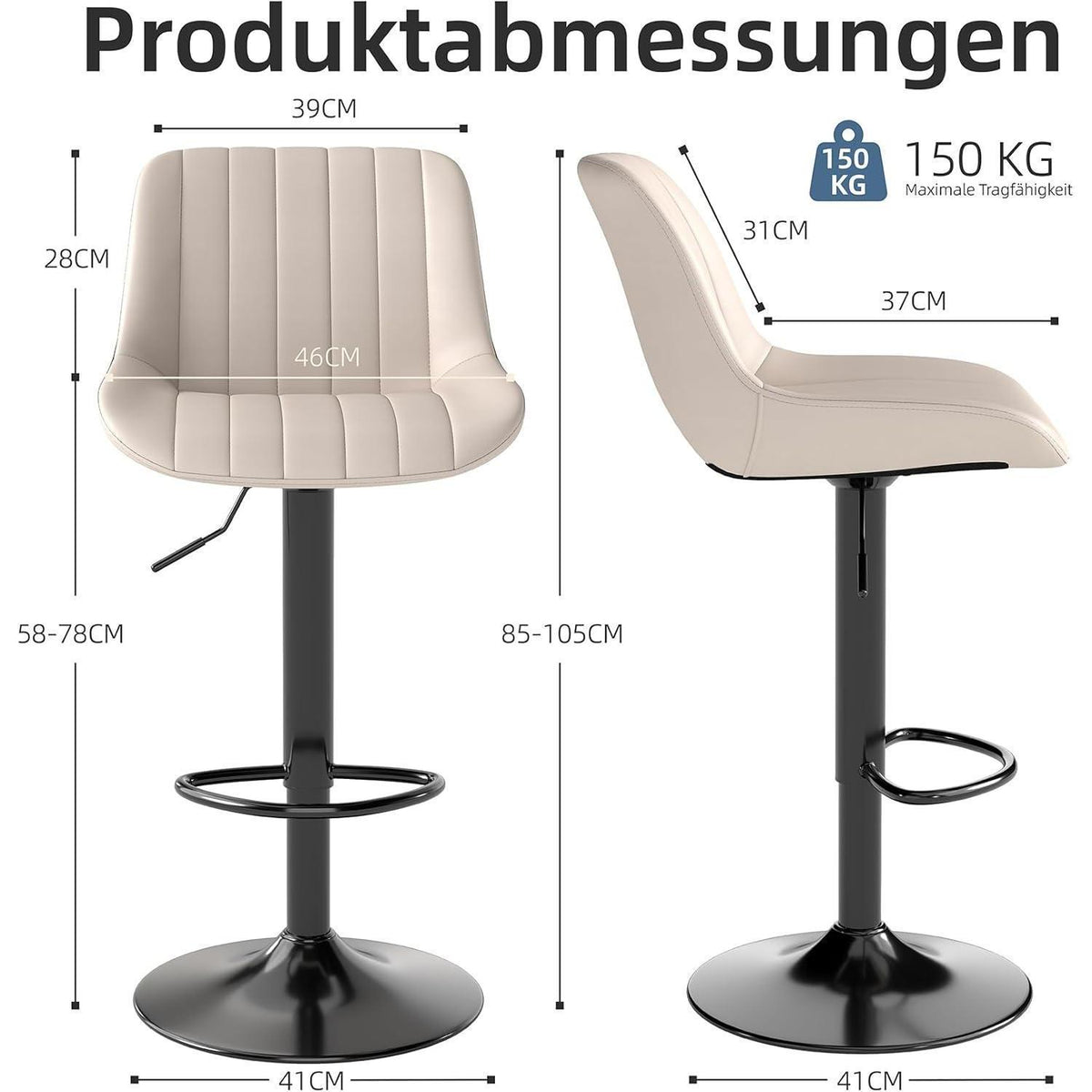 Drehbare Barhocker Set 2 Beige – Höhenverstellbar & Komfortabel