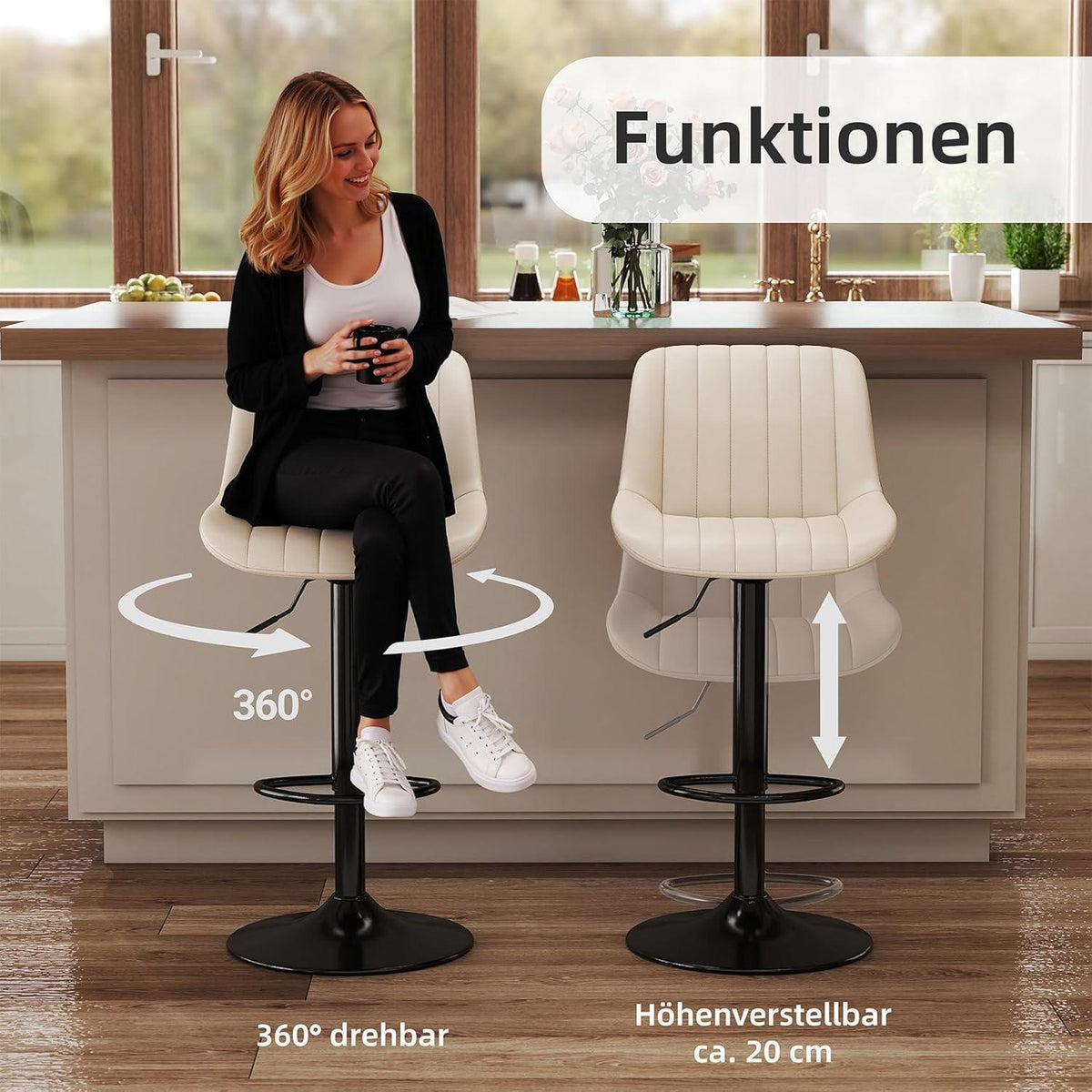 Drehbare Barhocker Set 2 Beige – Höhenverstellbar & Komfortabel