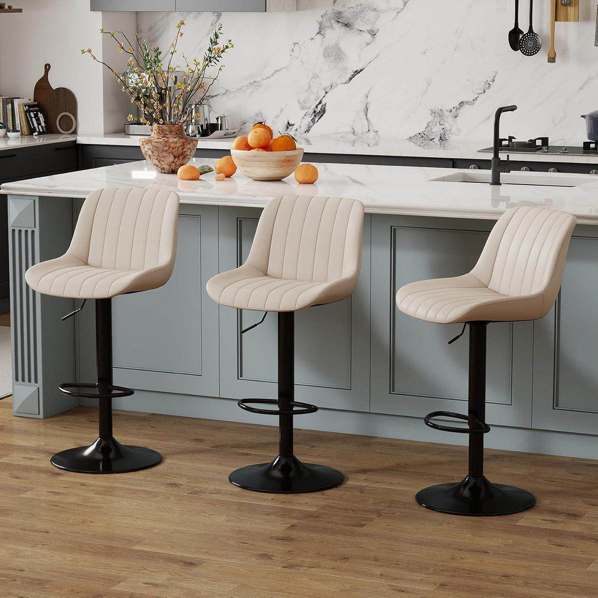 Drehbare Barhocker Set 2 Beige – Höhenverstellbar & Komfortabel