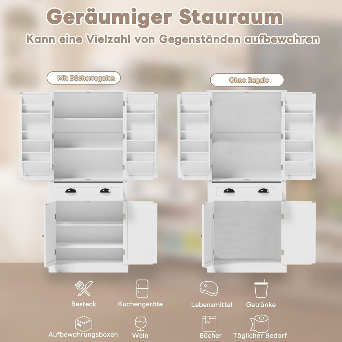 Küchenschrank Weiß 80x40x182cm | Hochschrank mit Schublade & Ablagen