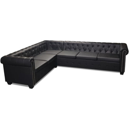 Chesterfield Ecksofa 6-Sitzer Vintage Lederoptik Schwarz
