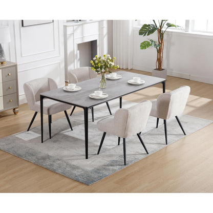 Esszimmerstühle Set 4er Leinen, Modern mit Ohrenlehne Oatmeal