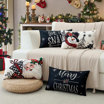 Weihnachtliche Kissenbezüge 4er Set – Weihnachtsmann & Schneemann 40x60 cm