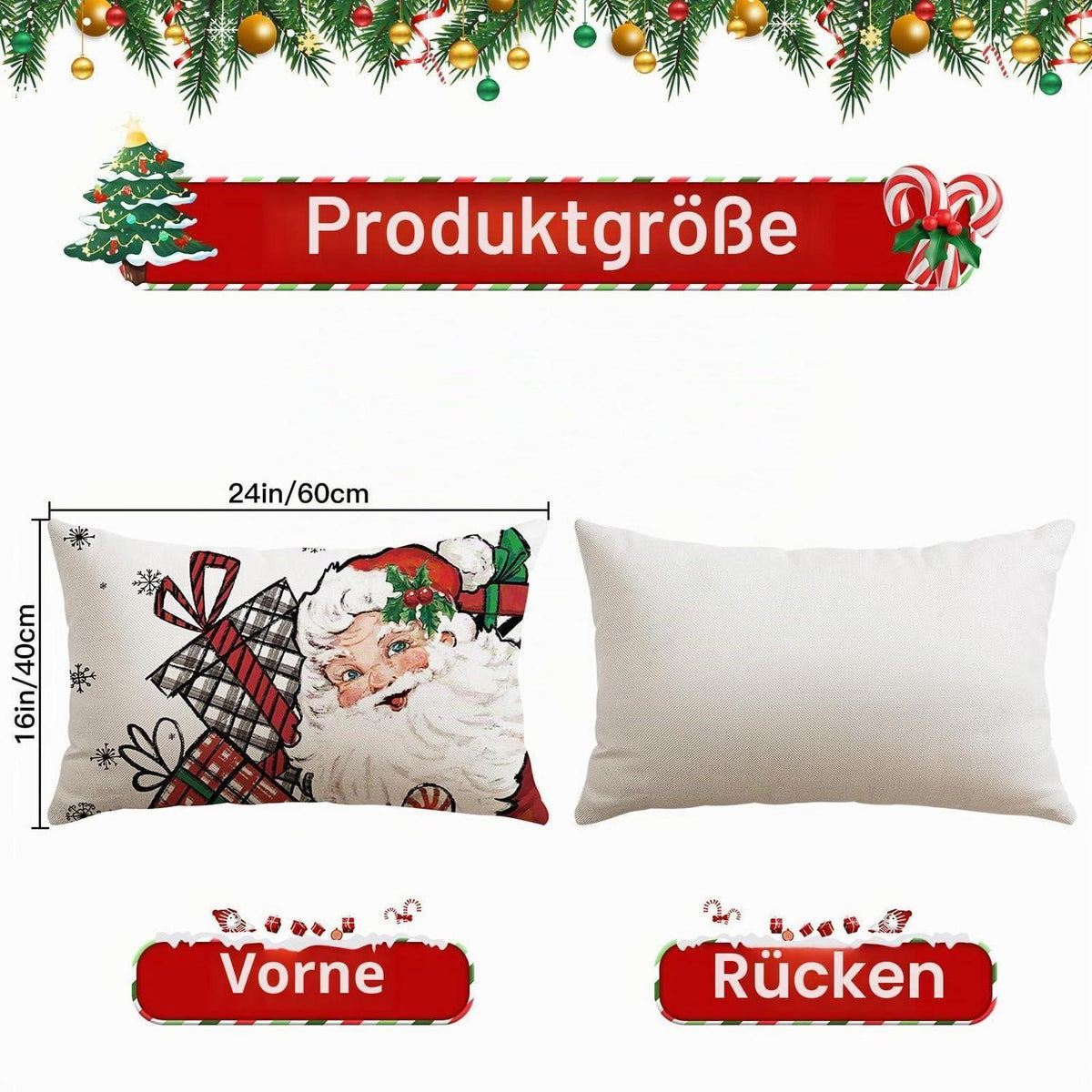 Weihnachtliche Kissenbezüge 4er Set – Weihnachtsmann & Schneemann 40x60 cm