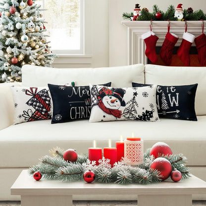 Weihnachtliche Kissenbezüge 4er Set – Weihnachtsmann & Schneemann 40x60 cm