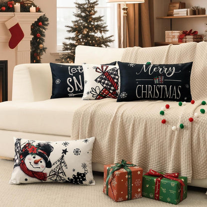 Weihnachtliche Kissenbezüge 4er Set – Weihnachtsmann & Schneemann 40x60 cm