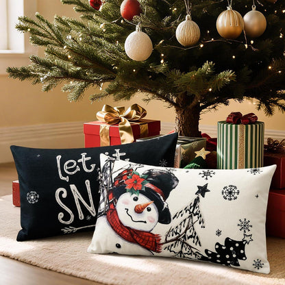 Weihnachtliche Kissenbezüge 4er Set – Weihnachtsmann & Schneemann 40x60 cm