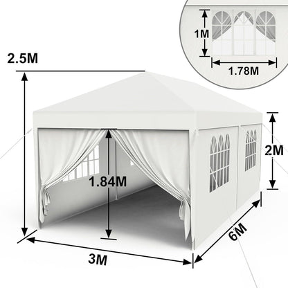 3x6m Wasserdichter Gartenpavillon mit Seitenteilen & Fenstern