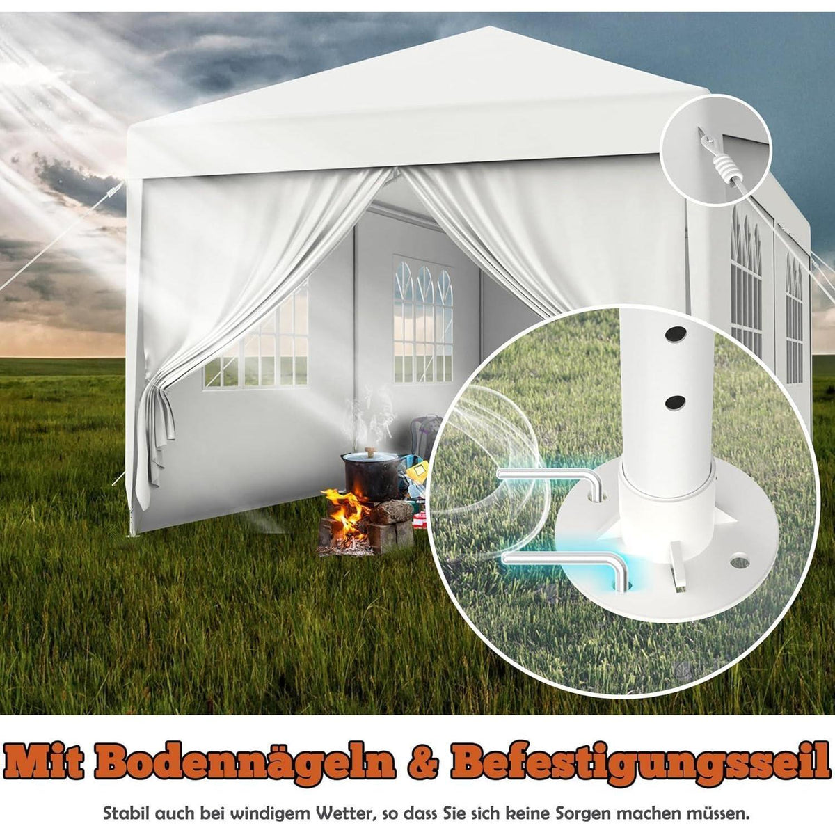 3x6m Wasserdichter Gartenpavillon mit Seitenteilen & Fenstern