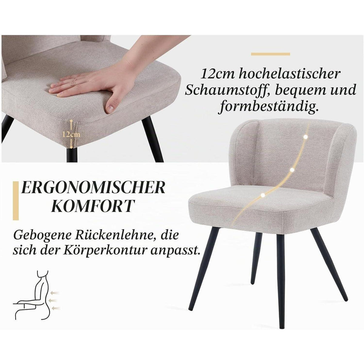 Esszimmerstühle 2er Set Leinen Oatmeal | Bequeme Polsterstühle