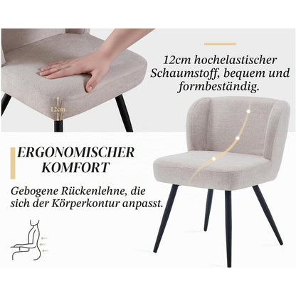 Esszimmerstühle 2er Set Leinen Oatmeal | Bequeme Polsterstühle