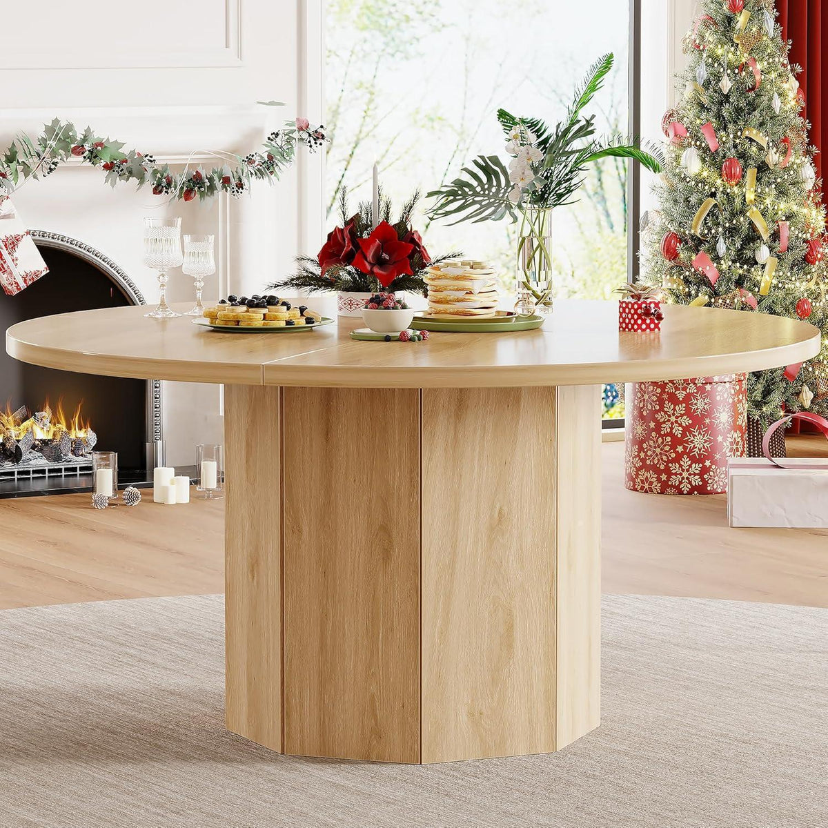 Runder Esstisch Eiche Hell | Küchentisch für 4-6 Personen mit Marmor Optik
