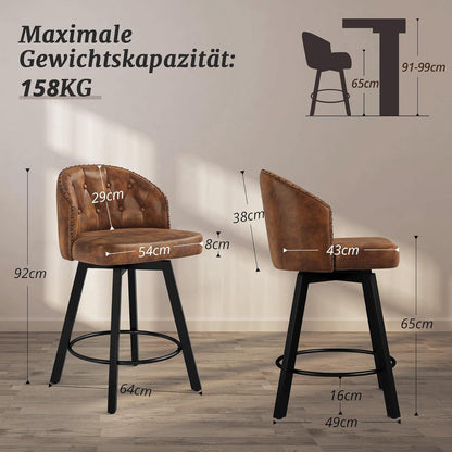 Drehbarer Barhocker mit Lehne – Braun, 65cm hoch