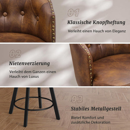 Drehbarer Barhocker mit Lehne – Braun, 65cm hoch