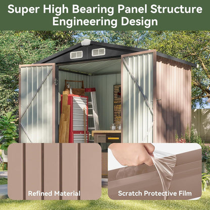 Metall Gerätehaus 200x188x123cm mit Fundamentrahmen Braun