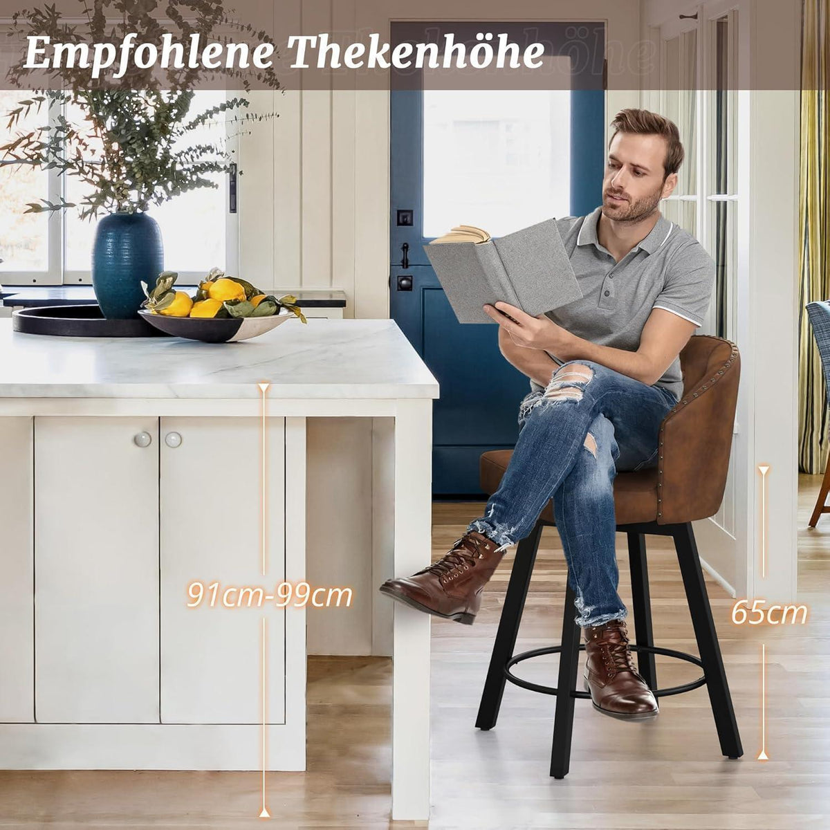 Drehbarer Barhocker 3er Set – Braun, 65cm hoch