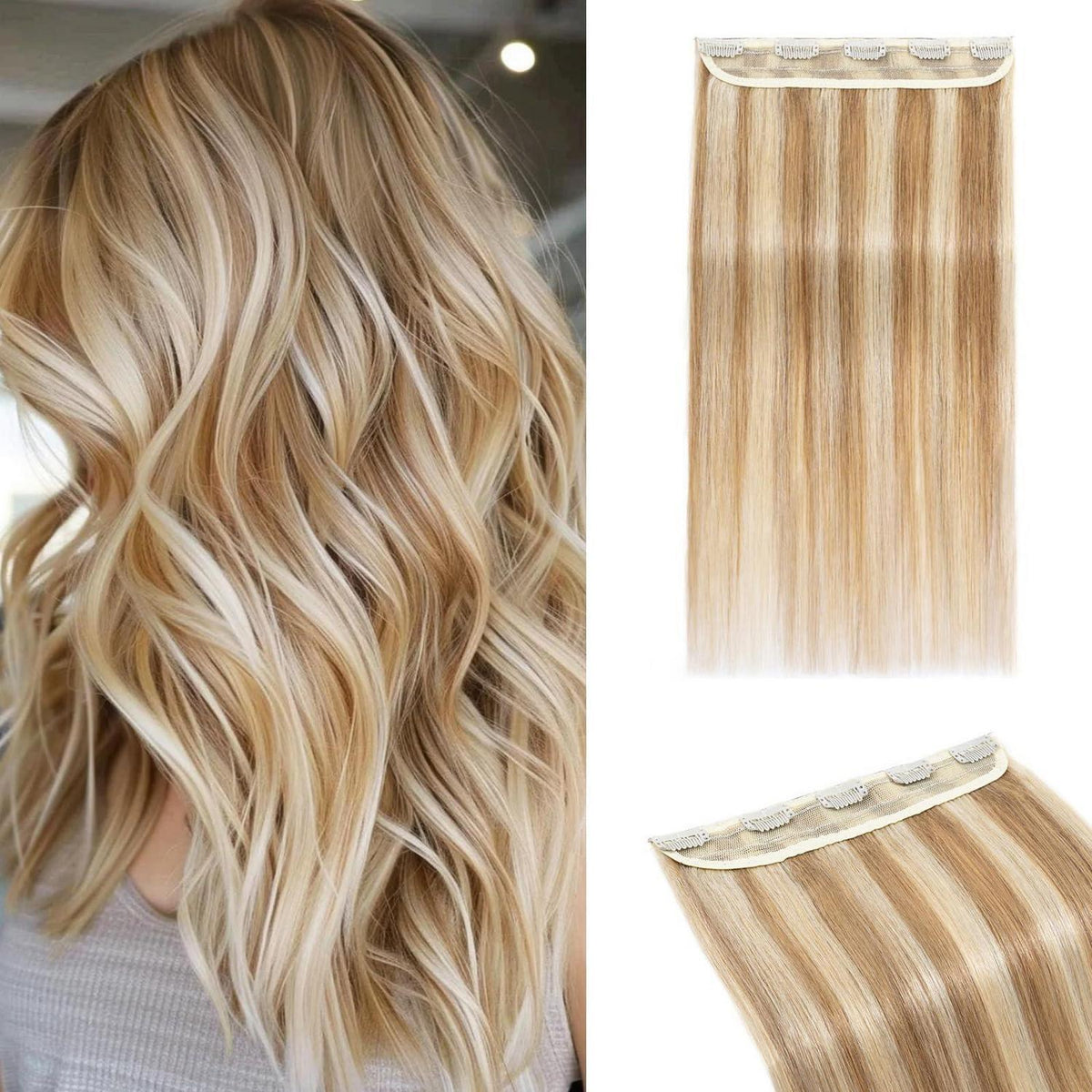 Clip In Haarverlängerung Echthaar 50cm Goldbraun & Blond