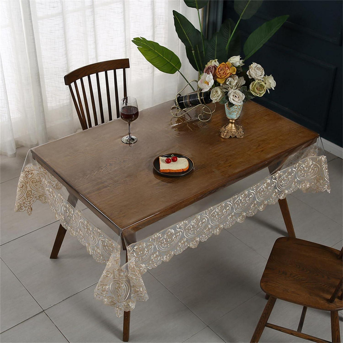 Rechteckige Tischdecke Kunststoff wasserdicht 180x300 cm Khaki