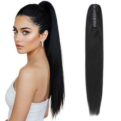 Echthaar Zopfverlängerung Schwarz 55cm mit Clip