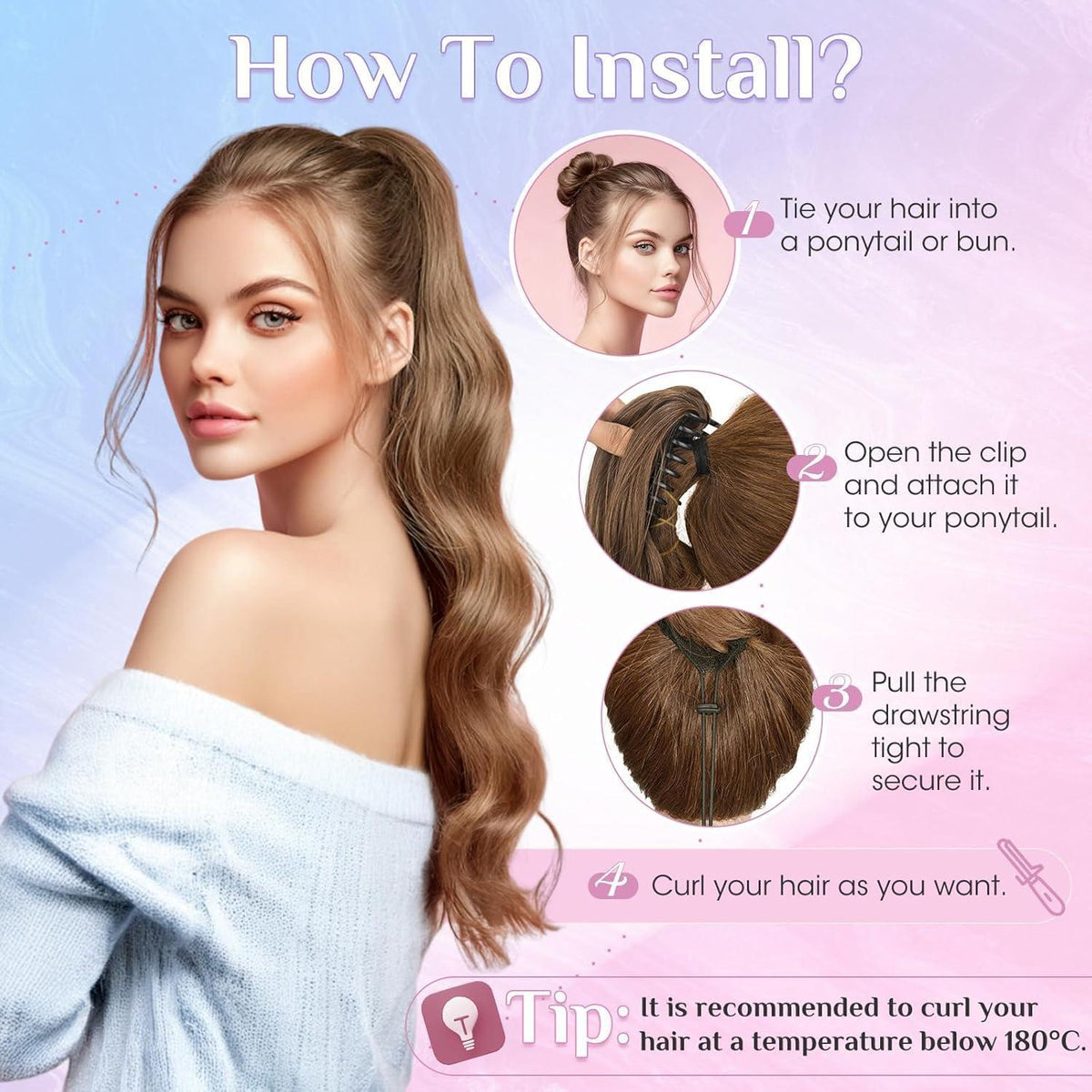 Echthaar Pferdeschwanz Clip-In, 35cm, Platinblond