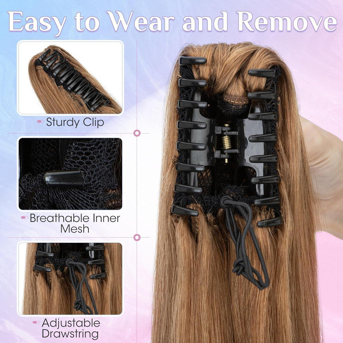 Echthaar Zopfverlängerung Hellbraun 35cm mit Clip