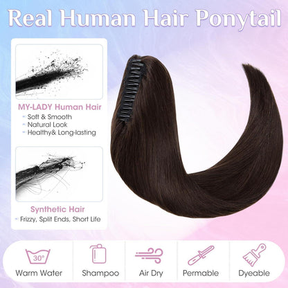 Echthaar Pferdeschwanz Clip Extension Dunkel Braun 35cm